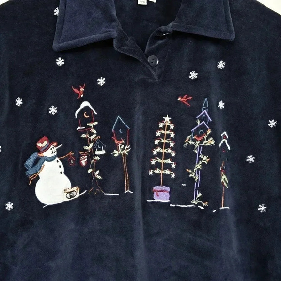 NWOT Vintage Cottage Cove Velvet Blue Ugly Christmas Sweater  Embroidered Medium - Picture 2 of 8
